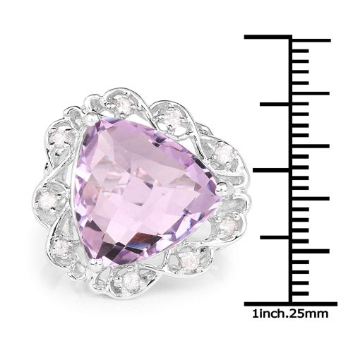 Anillo de plata esterlina con amatista genuina de 8.86 quilates y zirconia blanca
