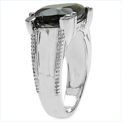 Bague en argent sterling .925 avec quartz fumé de 5,48 carats