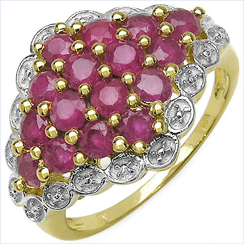14K Yellow Gold Plated 2.08 Carat Ruby Cluster Ring