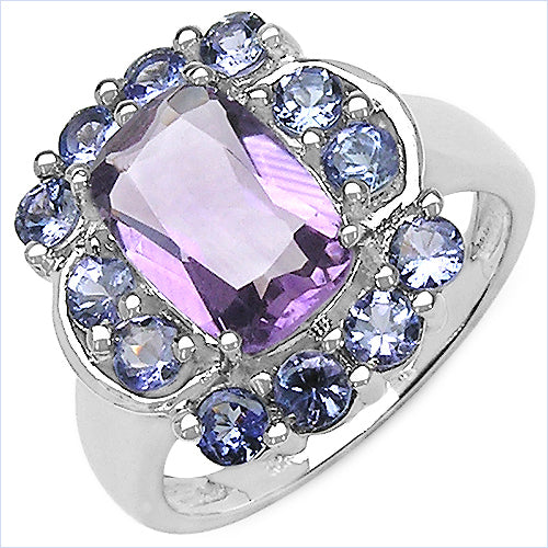 Bague en argent sterling avec améthyste et tanzanite de 3,30 carats