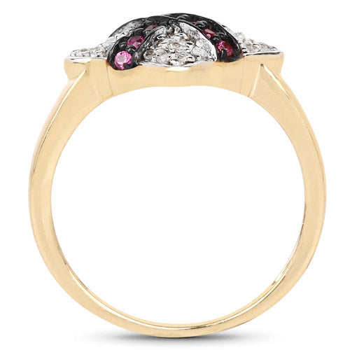 Bague de fiançailles en or jaune 14K plaqué rubis et zircon cubique blanc