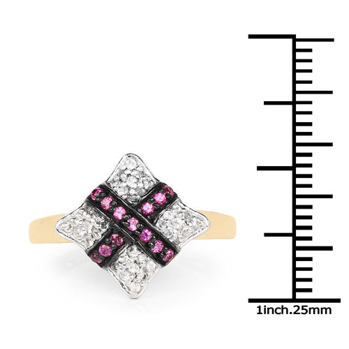 Bague de fiançailles en or jaune 14K plaqué rubis et zircon cubique blanc