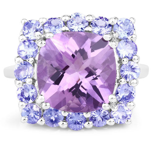 6.63 Carat Genuine Amethyst and Tanzanite Sterling Silver Ring