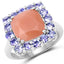 Bague en argent sterling avec pierre de lune pêche et tanzanite de 6,70 carats