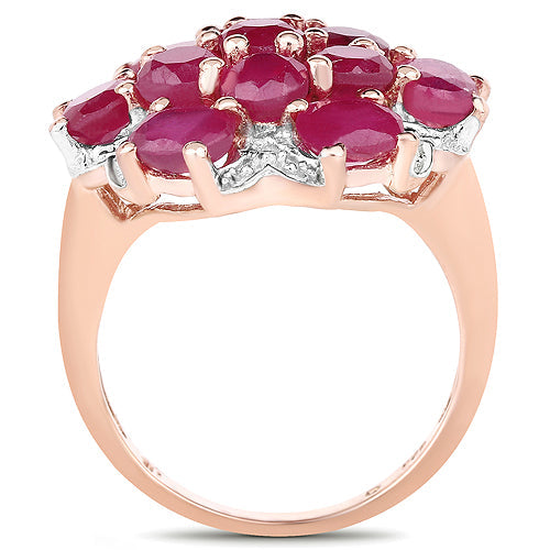 Anillo de Clúster de Rubíes Genuinos Baño de Oro Rosa de 14K