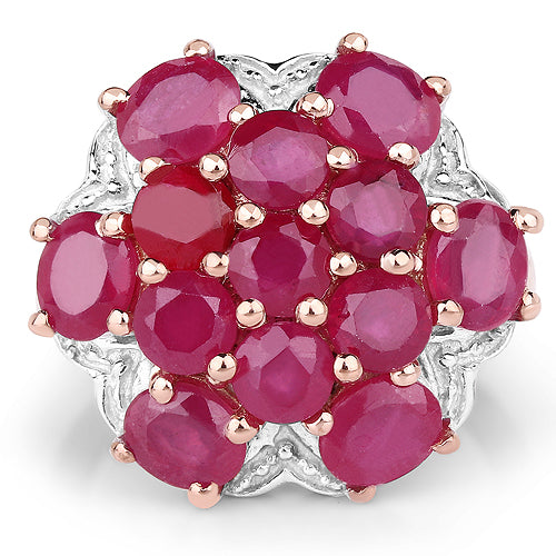 Anillo de Clúster de Rubíes Genuinos Baño de Oro Rosa de 14K