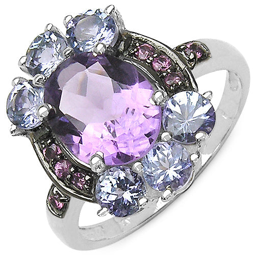 4.04 Carat Genuine Amethyst & Tanzanite Sterling Silver Ring