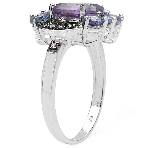 4.04 Carat Genuine Amethyst & Tanzanite Sterling Silver Ring