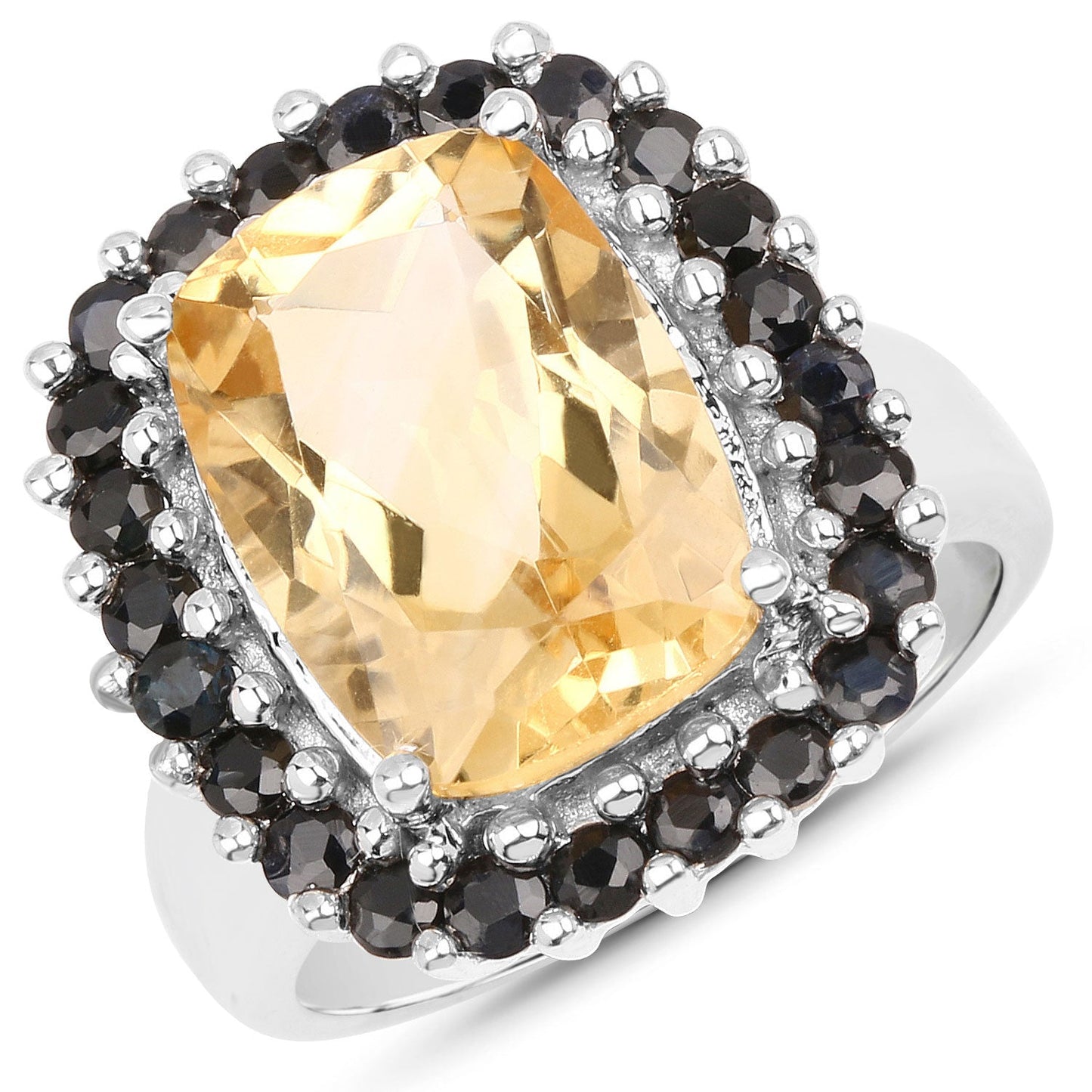 Anillo de Plata Esterlina con Citrino y Espinela Negra de 7.46 Quilates