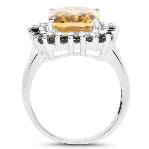 Anillo de Plata Esterlina con Citrino y Espinela Negra de 7.46 Quilates