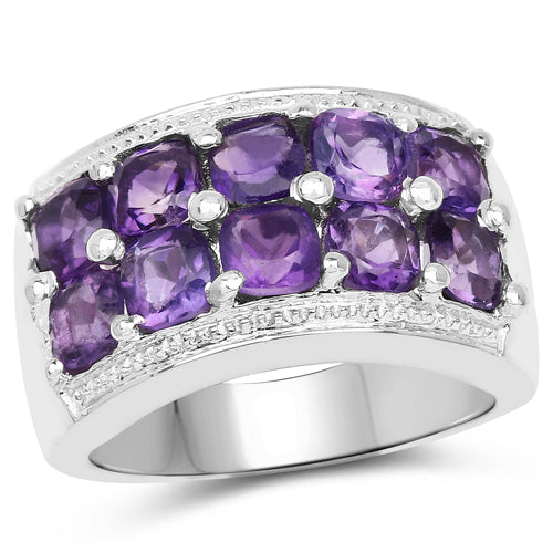 2.80 Carat Genuine Amethyst .925 Sterling Silver Engagement Ring