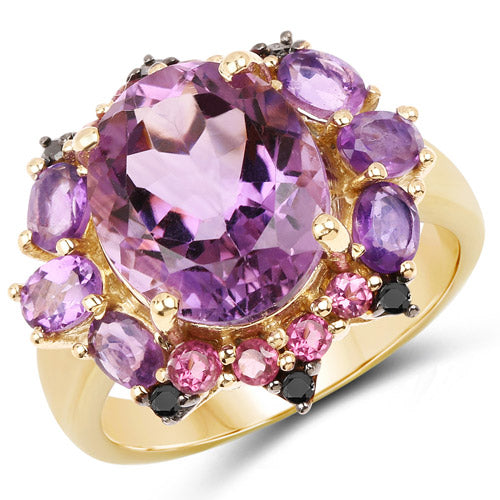 14K Yellow Gold Plated Amethyst & Diamond Cocktail Ring