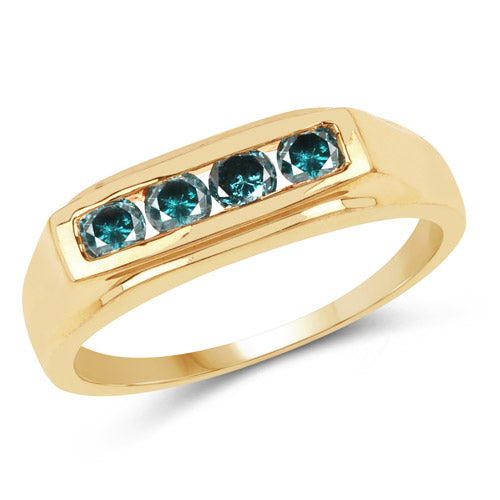 14K Yellow Gold Plated Blue Diamond Sterling Silver Ring