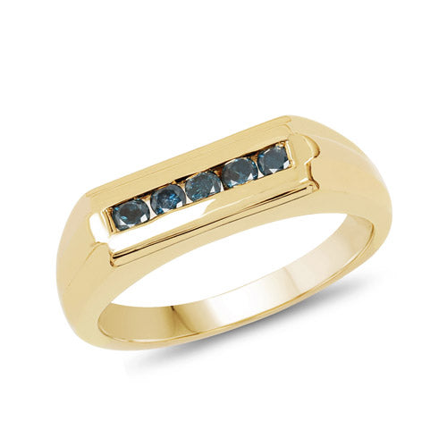 Bague de fiançailles en argent sterling plaqué or jaune 14K avec diamant bleu