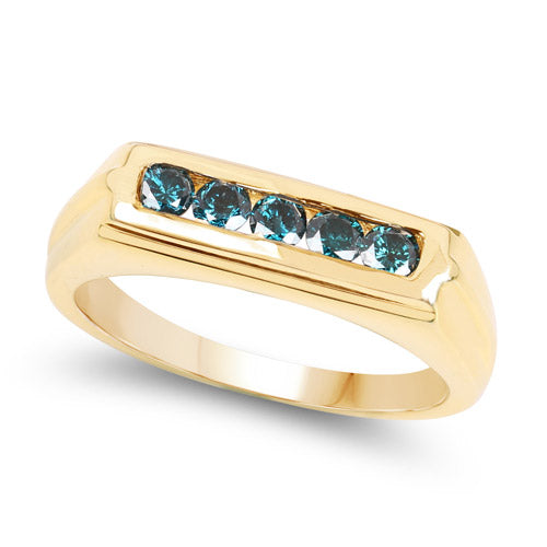 14K Yellow Gold Plated Blue Diamond Sterling Silver Engagement Ring