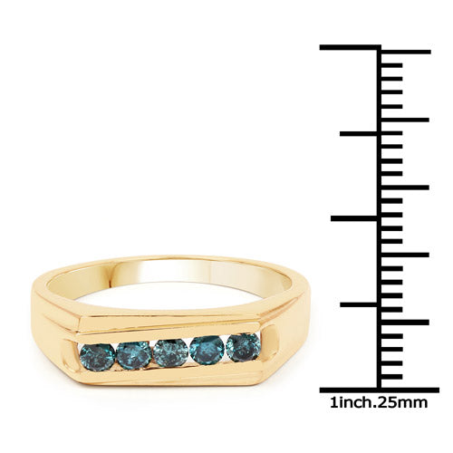 Anillo de Compromiso con Diamante Azul Baño de Oro Amarillo de 14K