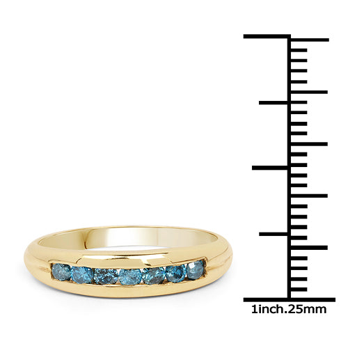 Anillo de Compromiso de Diamante Azul Baño de Oro Amarillo de 14K