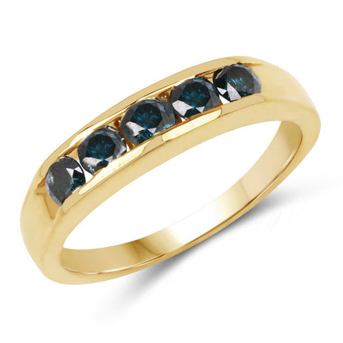 Bague de fiançailles en argent sterling plaqué or jaune 14K avec diamants bleus