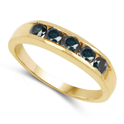 Bague de fiançailles en argent sterling plaqué or jaune 14K avec diamants bleus