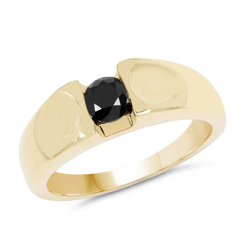 14K Yellow Gold Plated Black Diamond Solitaire Ring