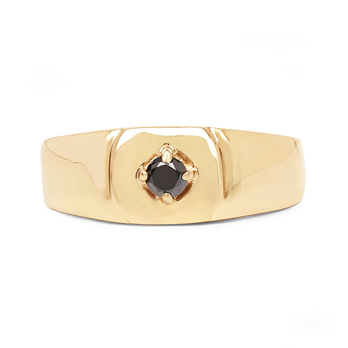 Bague Solitaire en Diamant Noir Plaqué Or Jaune 14K