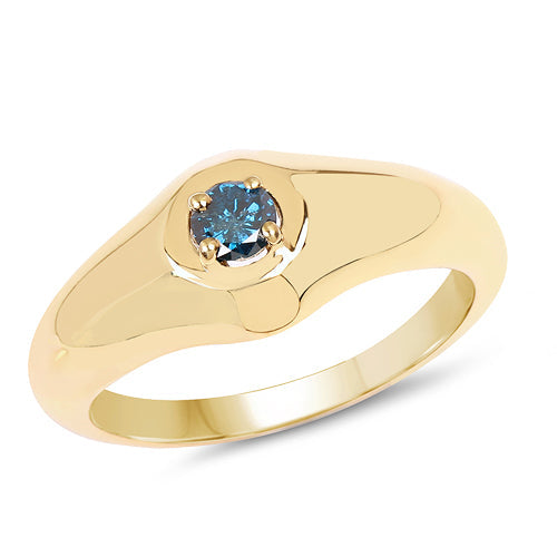 14K Yellow Gold Plated Blue Diamond Sterling Silver Ring