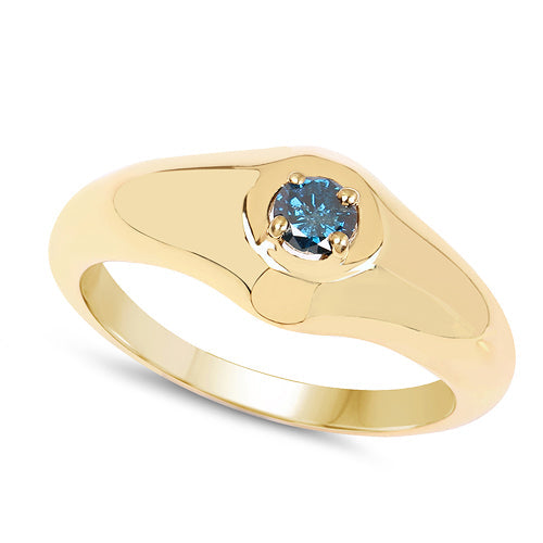 14K Yellow Gold Plated Blue Diamond Sterling Silver Ring