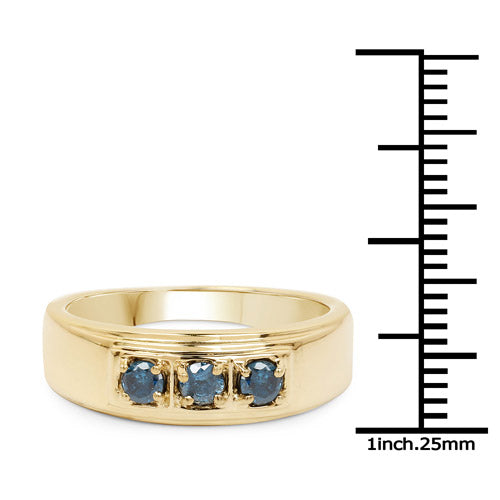 14K Yellow Gold Plated Blue Diamond Sterling Silver Engagement Ring