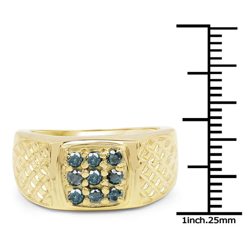 Anillo de Plata Esterlina con Diamante Azul Baño de Oro Amarillo de 14K