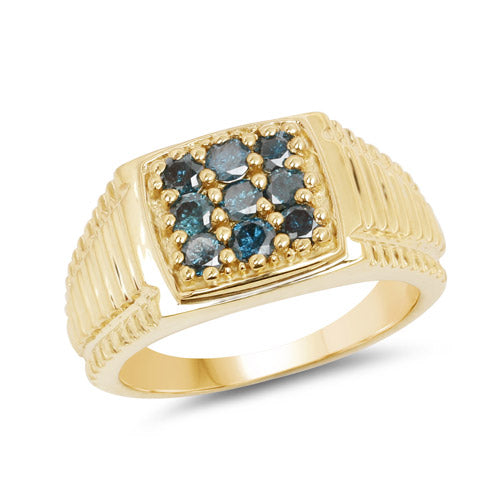 Bague en Argent Sterling .925 Plaquée Or Jaune 14K avec Diamant Bleu