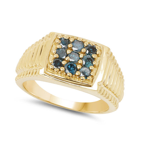 Bague en Argent Sterling .925 Plaquée Or Jaune 14K avec Diamant Bleu