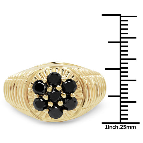 14K Yellow Gold Plated Black Diamond Sterling Silver Ring