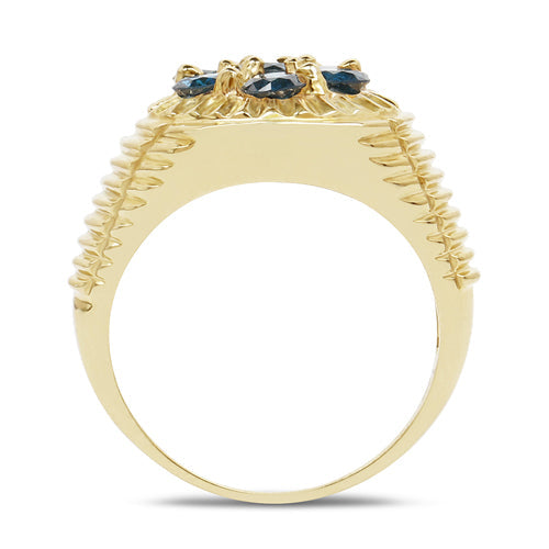 14K Yellow Gold Plated Blue Diamond Sterling Silver Engagement Ring