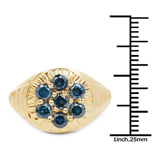 14K Yellow Gold Plated Blue Diamond Sterling Silver Engagement Ring