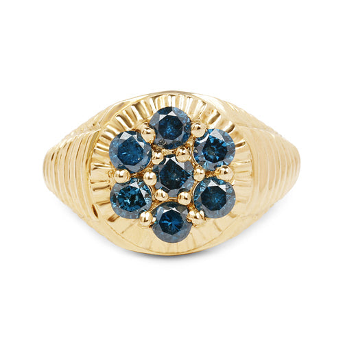 14K Yellow Gold Plated Blue Diamond Sterling Silver Engagement Ring