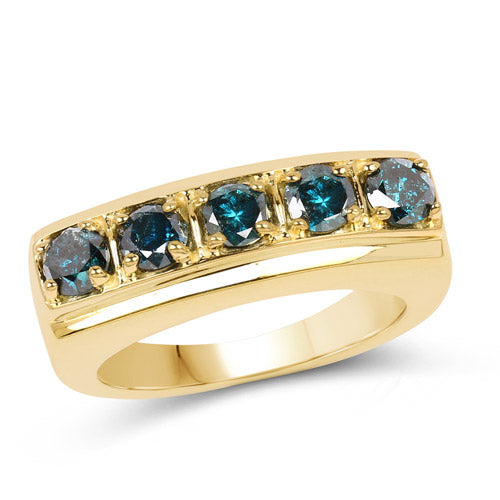 Bague de fiançailles en diamant bleu plaqué or jaune 14K