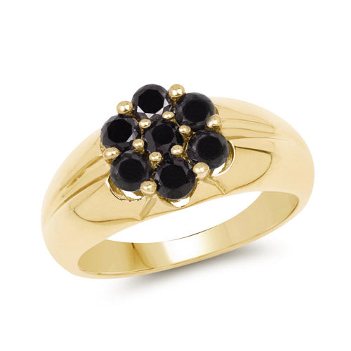 14K Yellow Gold Plated Black Diamond Sterling Silver Engagement Ring