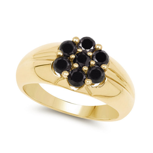 14K Yellow Gold Plated Black Diamond Sterling Silver Engagement Ring