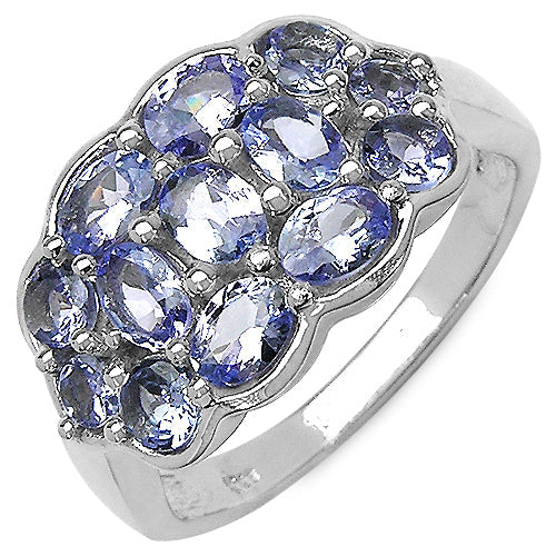 Bague de fiançailles en argent sterling avec tanzanite véritable de 1,73 carat