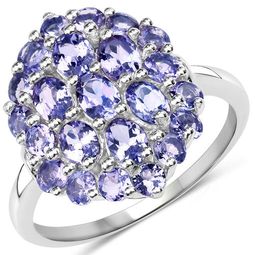 2.31 Carat Genuine Tanzanite Cluster Ring in Sterling Silver