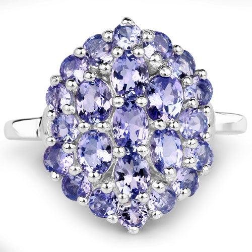 2.31 Carat Genuine Tanzanite Cluster Ring in Sterling Silver
