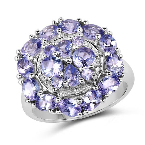 Bague de fiançailles en argent sterling avec tanzanite véritable de 2,92 carats