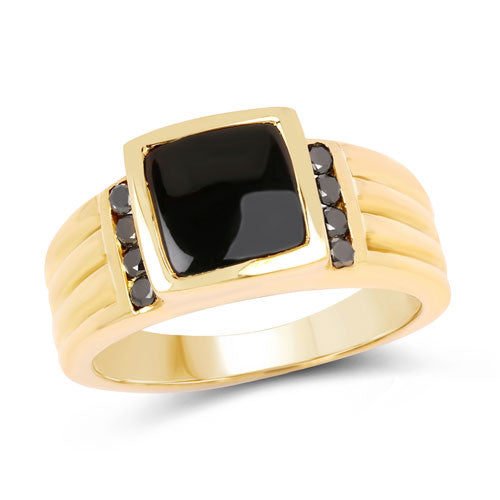Bague en argent sterling avec onyx noir et diamants noirs de 2,16 carats