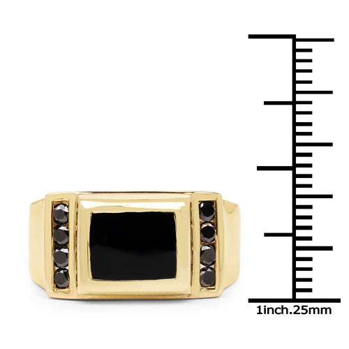 Anillo de Plata de Ley con Ónix Negro y Diamantes Negros de 2.14 Quilates