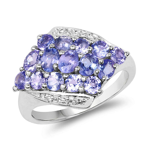 Anillo de Clúster de Tanzanita Genuina de 1.85 Quilates en Plata Esterlina