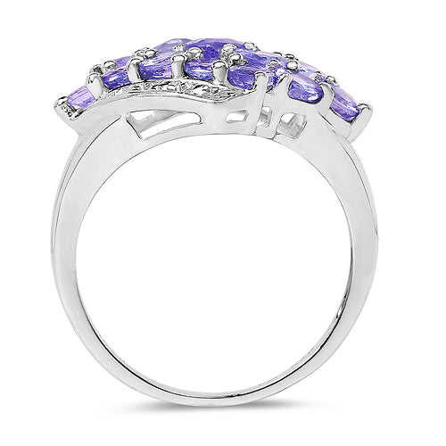 Anillo de Clúster de Tanzanita Genuina de 1.85 Quilates en Plata Esterlina