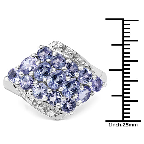 Anillo de Clúster de Tanzanita Genuina de 1.85 Quilates en Plata Esterlina