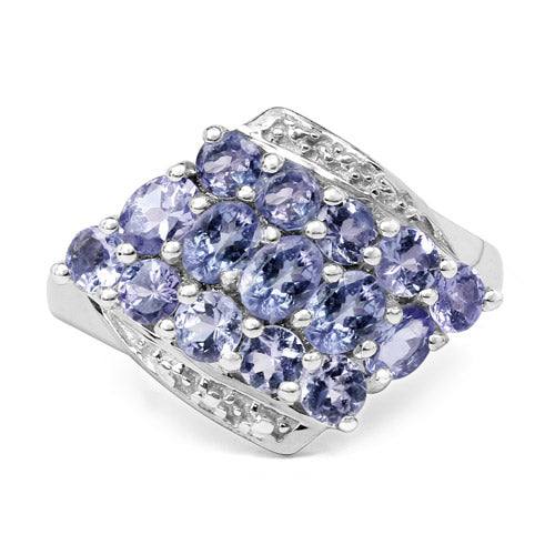Anillo de Clúster de Tanzanita Genuina de 1.85 Quilates en Plata Esterlina