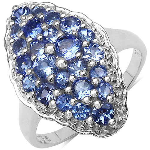 1.25 Carat Genuine Tanzanite Cluster Ring in Sterling Silver