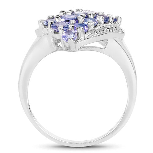 Anillo de Clúster de Tanzanita Genuina de 1.85 Quilates en Plata Esterlina